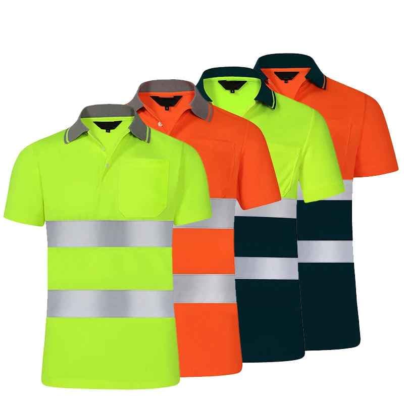Футболка-поло сигнальная со светоотражающими полосами, короткий рукав