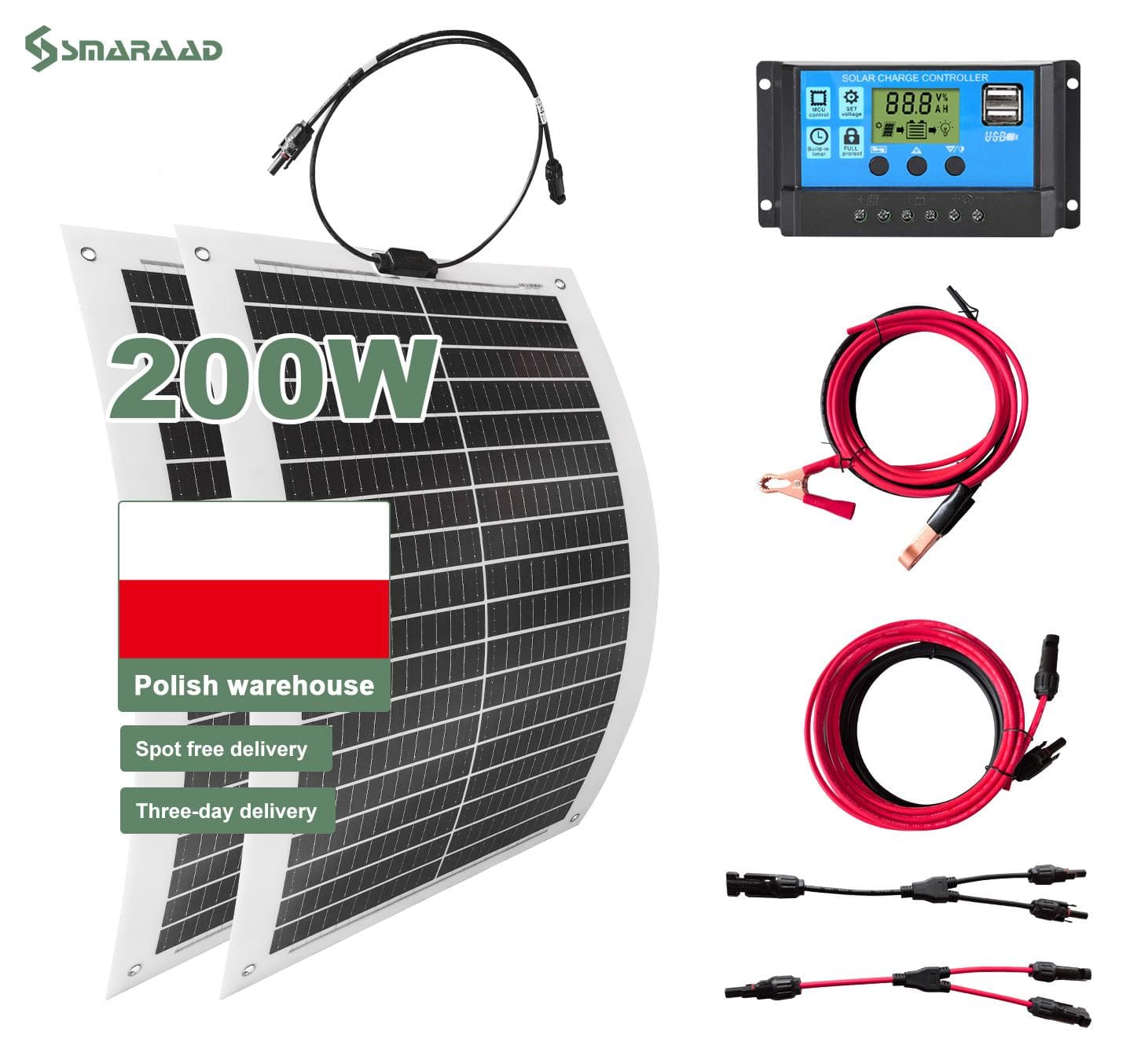 Модуль фотоэлектрический гибкий, 200 Вт, 16.5 В, 100W*2