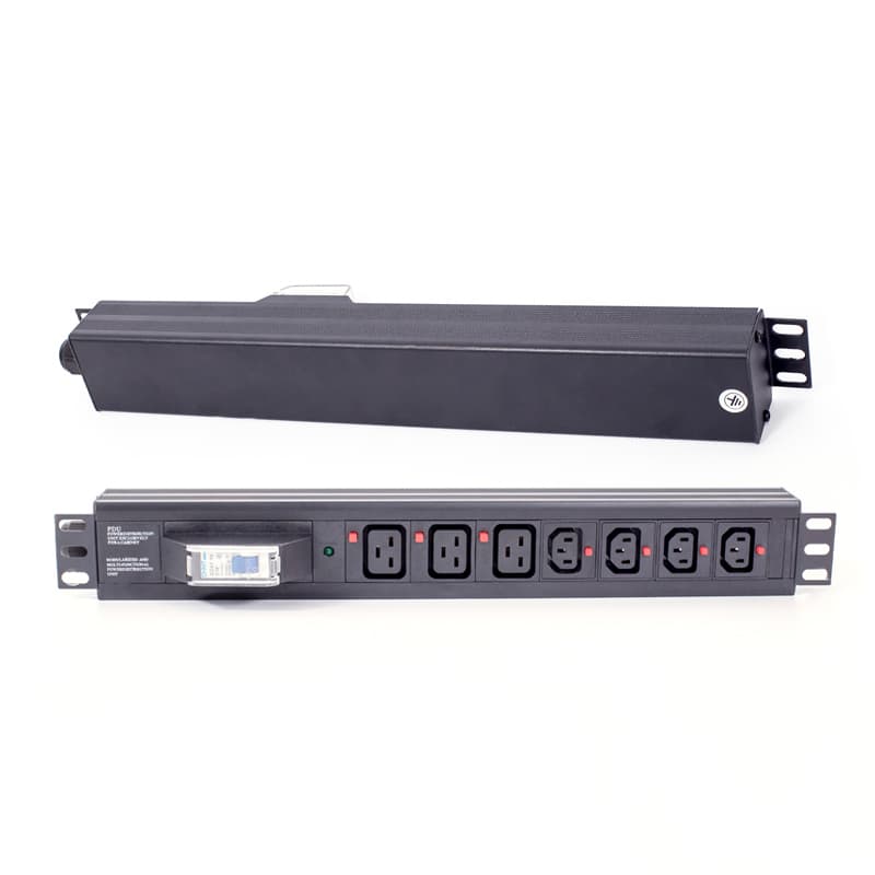 Блок распределения питания PDU 19 дюймов, 1,5U, 7 розеток (3 × C19, 4 × C13), автомат 16 А