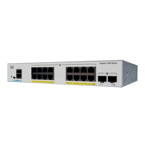 Коммутатор Cisco C1000-16P-2G-L, 16 портов RJ45 PoE+, 2×SFP, уровень L2